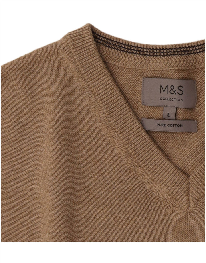 MARKS & SPENCER Maglione da uomo con scollo a V grande cotone marrone