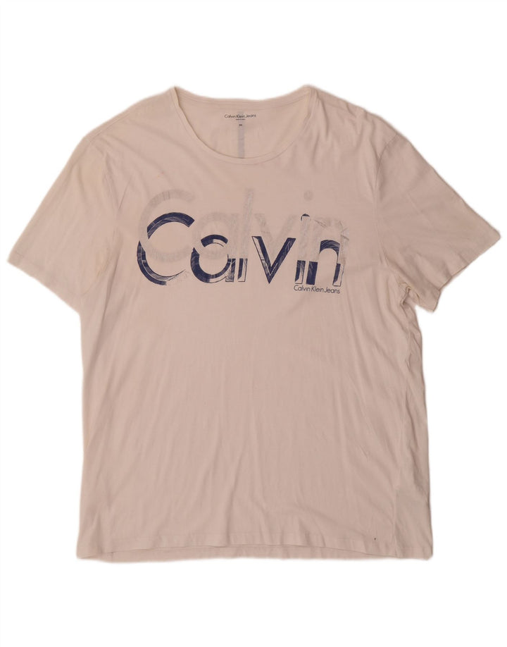 CALVIN KLEIN JEANS T-shirt grafica da uomo 2XL cotone bianco
