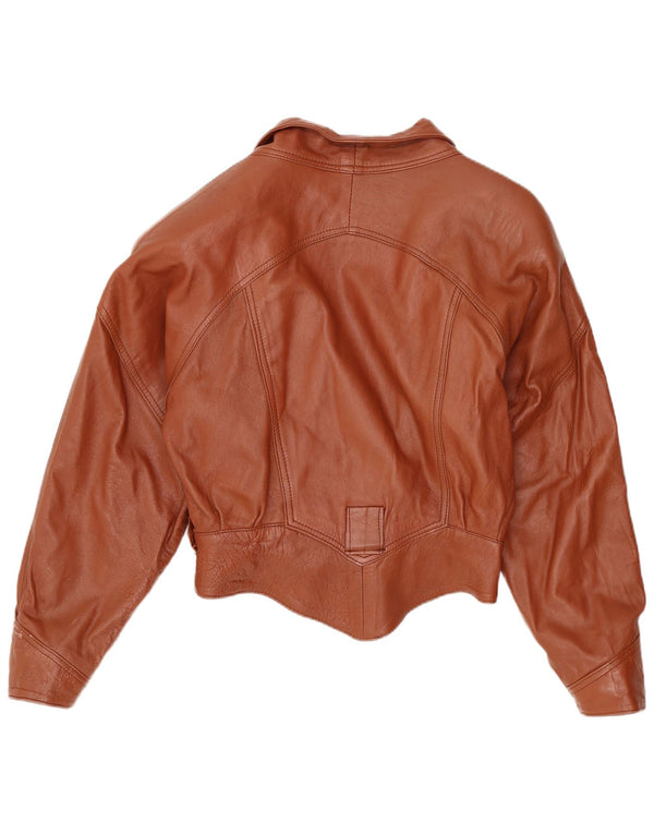 Giacca in pelle vintage da donna UK 10 piccola marrone