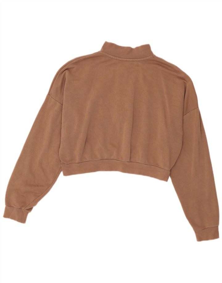 Felpa Nike da donna con collo corto e zip, maglione, UK 14, cotone marrone medio