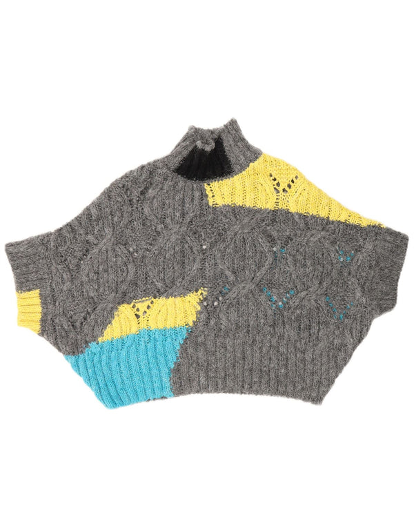 Maglione corto poncho da donna Zara UK 10 piccolo grigio acrilico color block