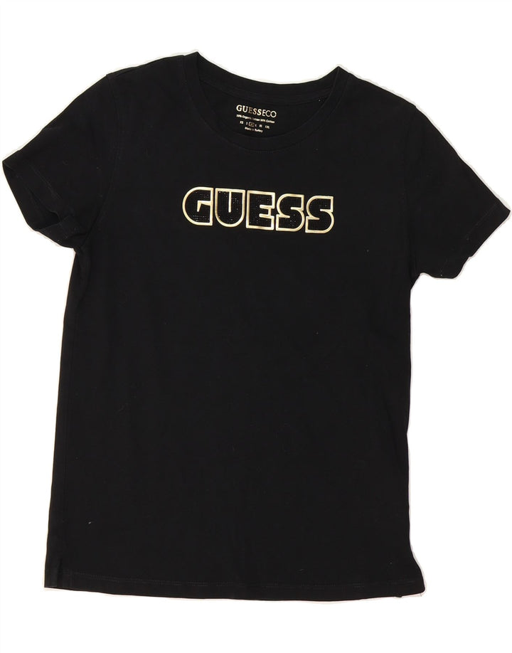 GUESS Womens Graphic T-Shirt Top UK 12 Medium Black Cotton Vintage Guess and Second-Hand Guess from Messina Hembry 