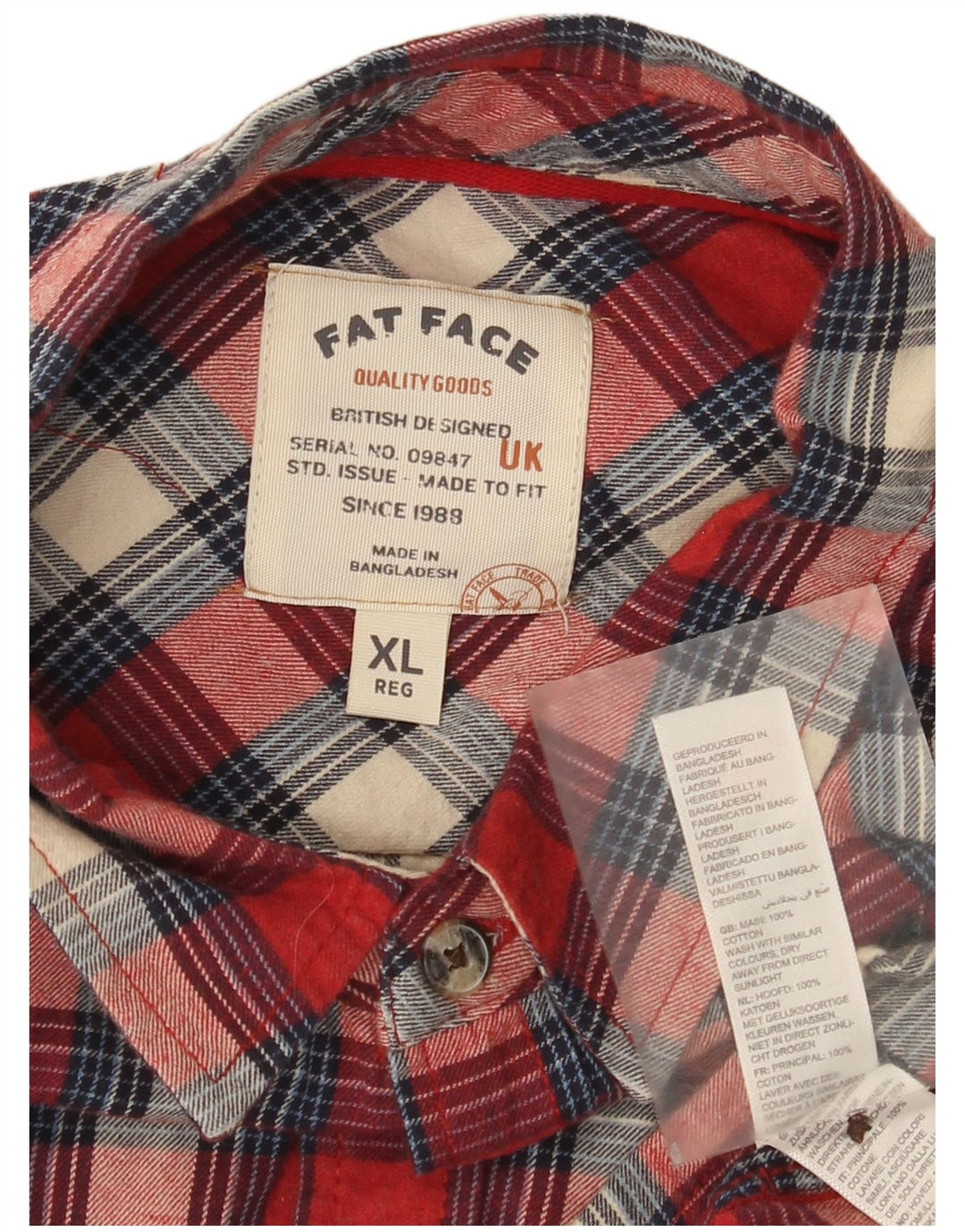 Fat Face Camicia da uomo in flanella vestibilità regolare XL in cotone a quadri rossi