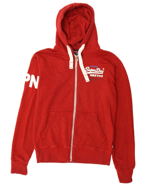 Maglione con cappuccio e zip grafica da uomo Superdry in cotone rosso medio