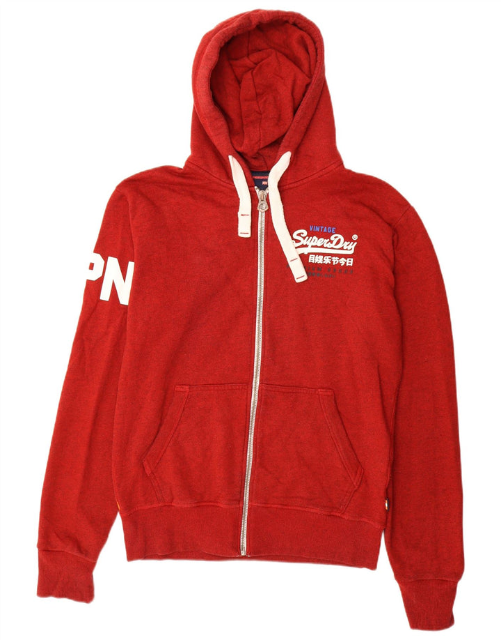 Maglione con cappuccio e zip grafica da uomo Superdry in cotone rosso medio