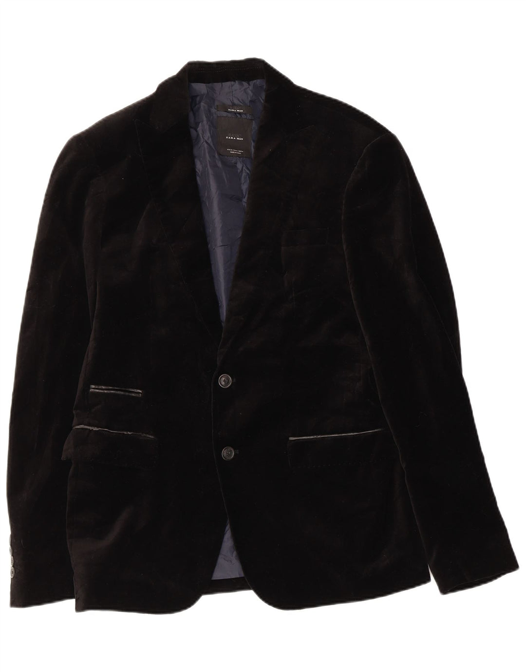 Giacca blazer da uomo a 2 bottoni in velluto Zara EU 40 cotone nero medio