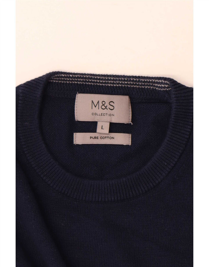 Maglione maglione girocollo da uomo Marks & Spencer grande cotone blu navy