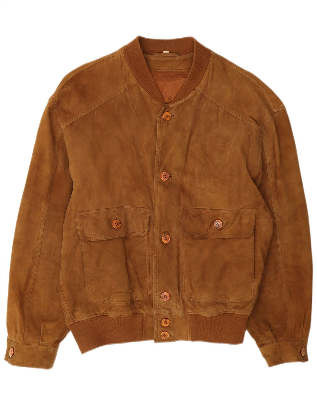 Giubbotto bomber vintage in pelle scamosciata da uomo IT 46 piccolo in pelle beige