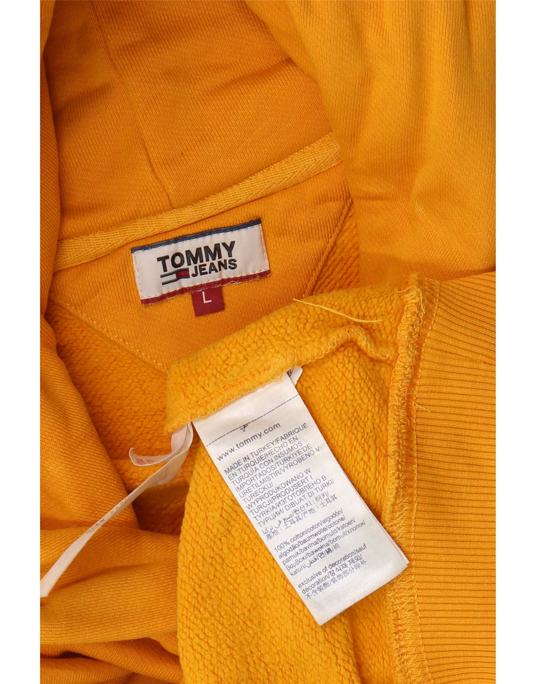 TOMMY HILFIGER Maglione corto con cappuccio oversize da donna UK 16 Large Giallo