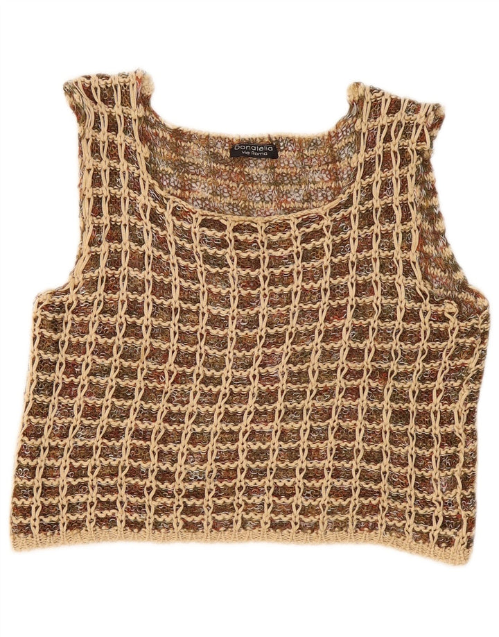 Donatella Top da donna in camicetta all'uncinetto corta UK 12 medio multicolore