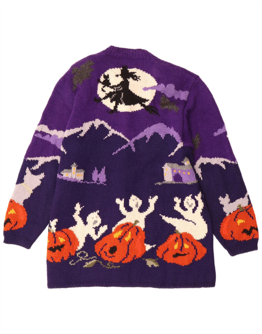 Maglione cardigan grafico da donna VINTAGE UK 20 2XL Lana color block viola