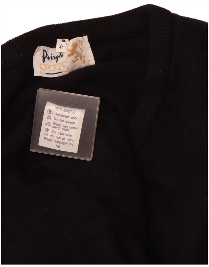 PRINGLE Maglione da uomo con scollo a V XL Nero Argyle/Acrilico diamante