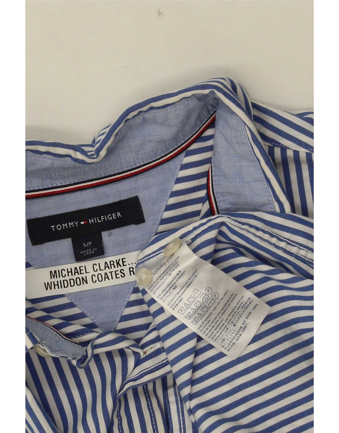 Camicia da uomo Tommy Hilfiger piccola in cotone a righe blu