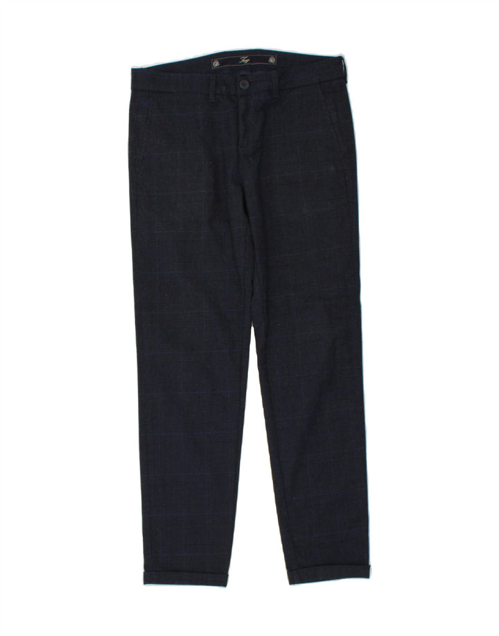 FAY Womens Slim Chino Trousers W31 L29 Navy Blue Check Polyester Vintage Fay and Second-Hand Fay from Messina Hembry 