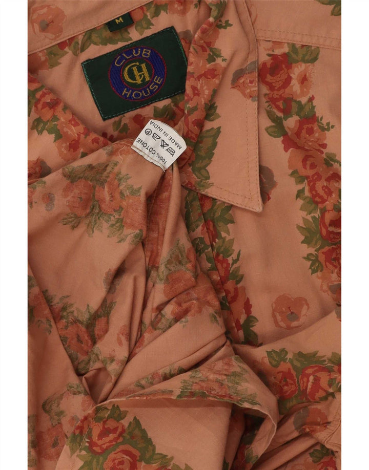 Camicia vintage da uomo a maniche corte in cotone floreale rosa medio