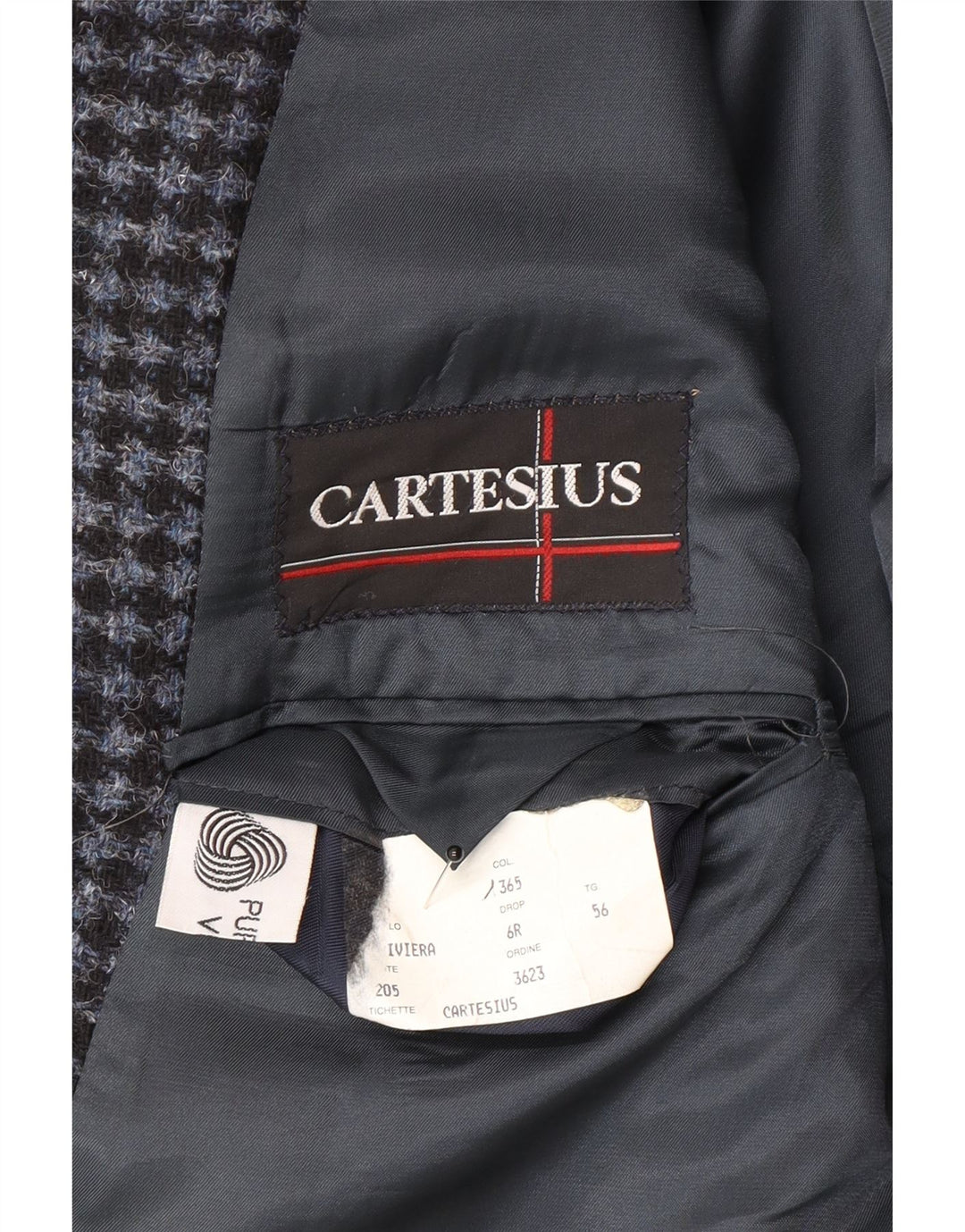 Giacca blazer vintage da uomo a 2 bottoni IT 56 3XL Lana vergine pied de poule blu