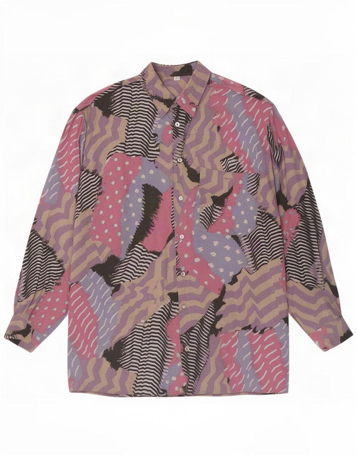 Camicia vintage da uomo con motivo astratto taglia 40 in viscosa multicolore media