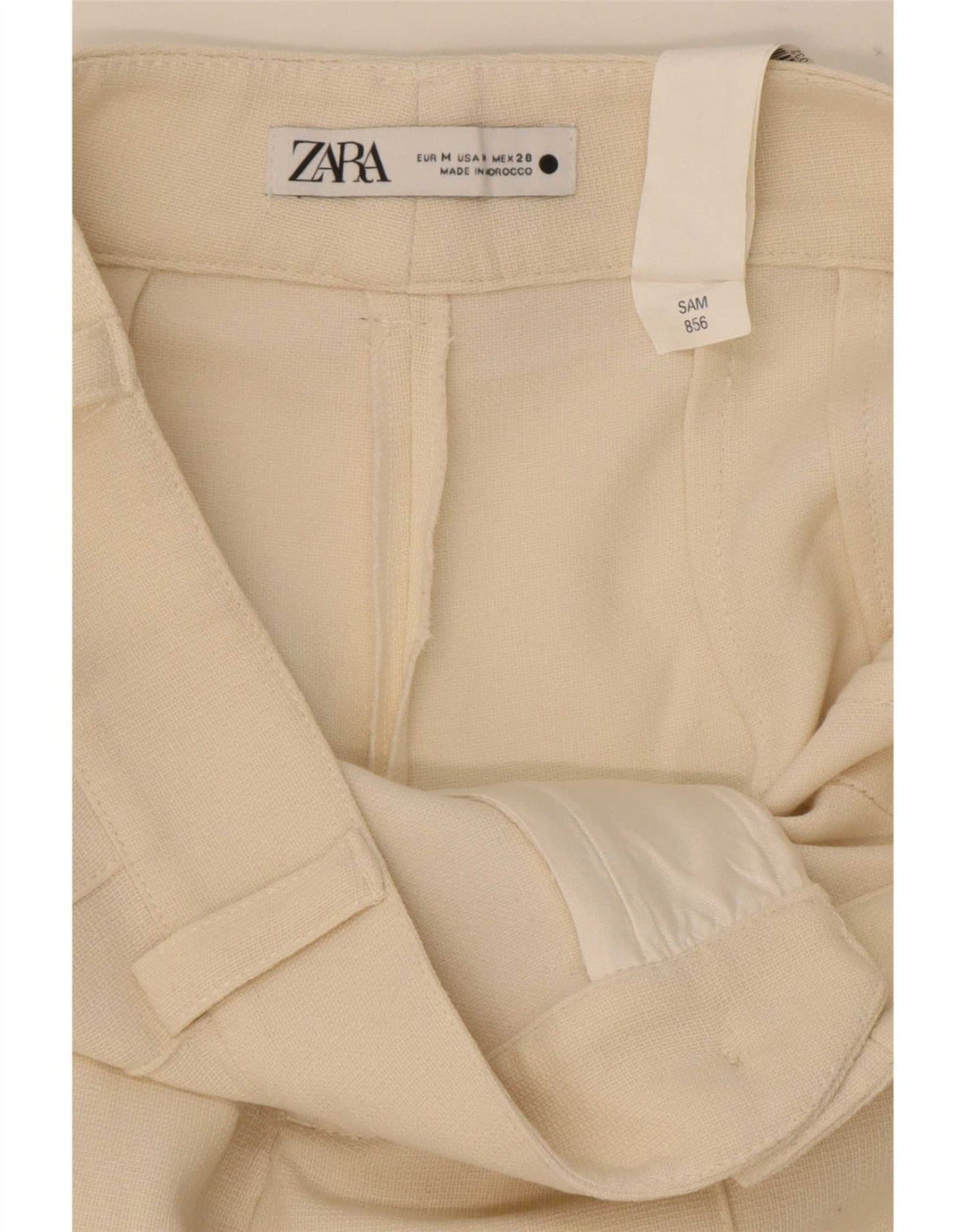 Pantaloni casual dritti da donna Zara medi W32 L33 poliestere bianco sporco