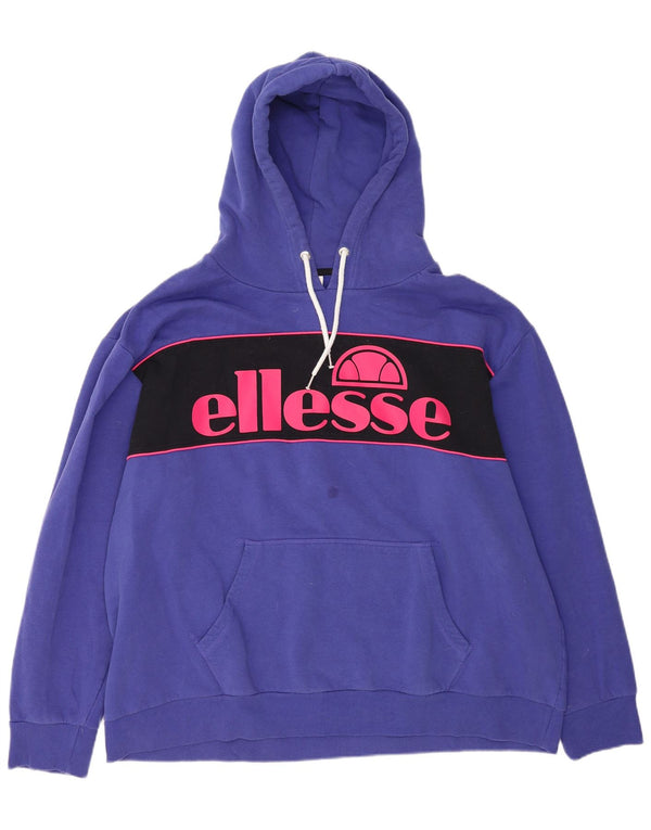 ELLESSE Felpa con cappuccio grafica da donna UK 16 Large Viola Colorblock Cotton