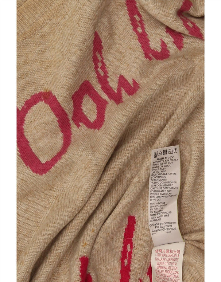 Maglione con scollo a barca con grafica da donna Marks & Spencer UK 12 Beige medio