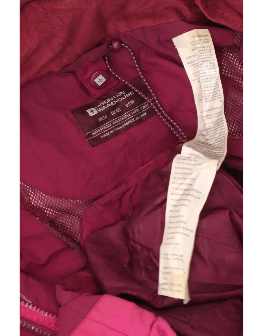 Giacca antipioggia con cappuccio da donna Mountain Warehouse UK 14 Large Pink Colourblock