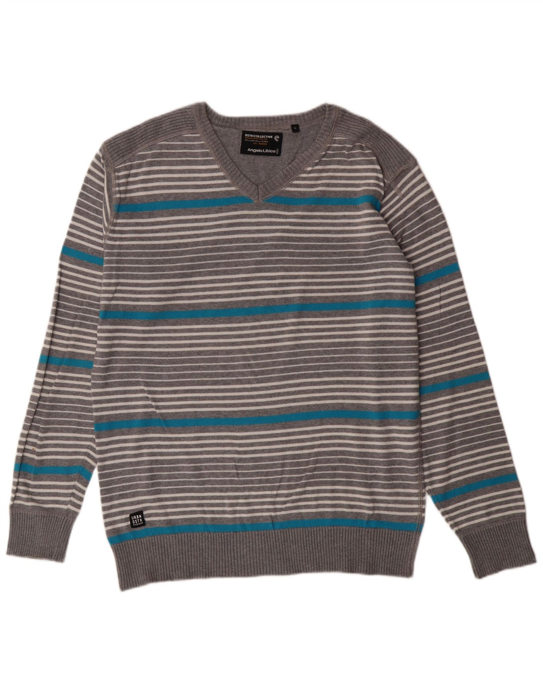 ANGELO LITRICO Maglione da uomo con scollo a V a righe grandi grigie