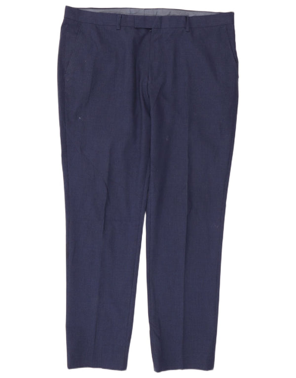 Pantaloni da abito da uomo Marks & Spencer super slim fit W38 L31 pied de poule blu
