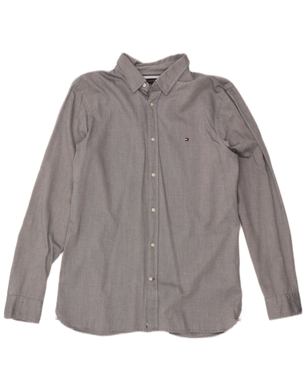 TOMMY HILFIGER Camicia slim fit da uomo grande in cotone grigio