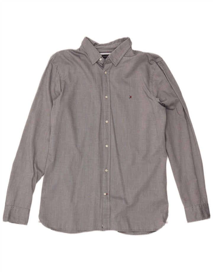 TOMMY HILFIGER Camicia slim fit da uomo grande in cotone grigio
