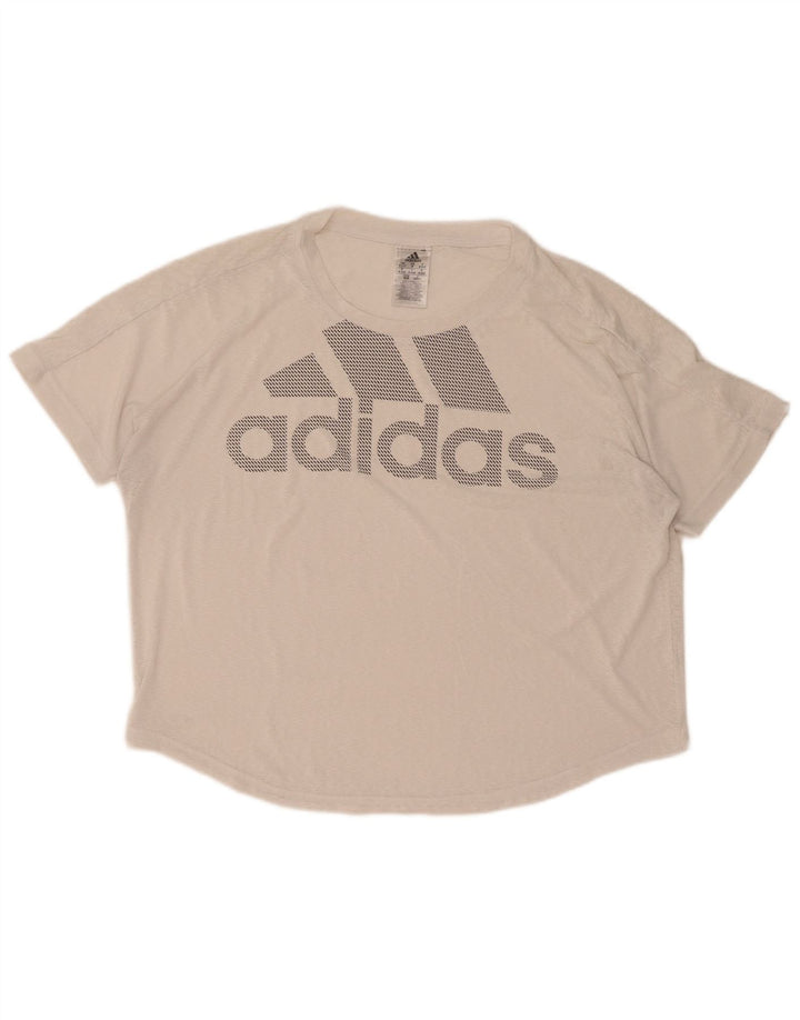 T-shirt grafica oversize Adidas Climalite da donna UK 12/14 Medio Bianco