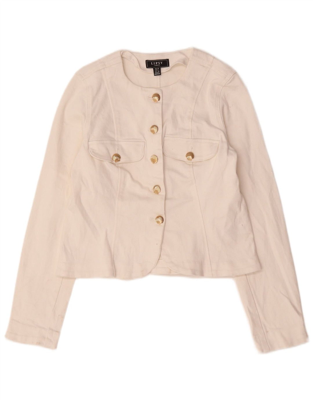 Giacca blazer a 5 bottoni corta da donna Lipsy UK 12 cotone bianco medio