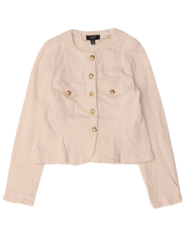 Giacca blazer a 5 bottoni corta da donna Lipsy UK 12 cotone bianco medio