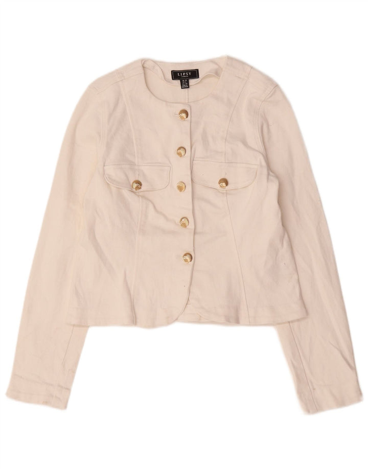 Giacca blazer a 5 bottoni corta da donna Lipsy UK 12 cotone bianco medio