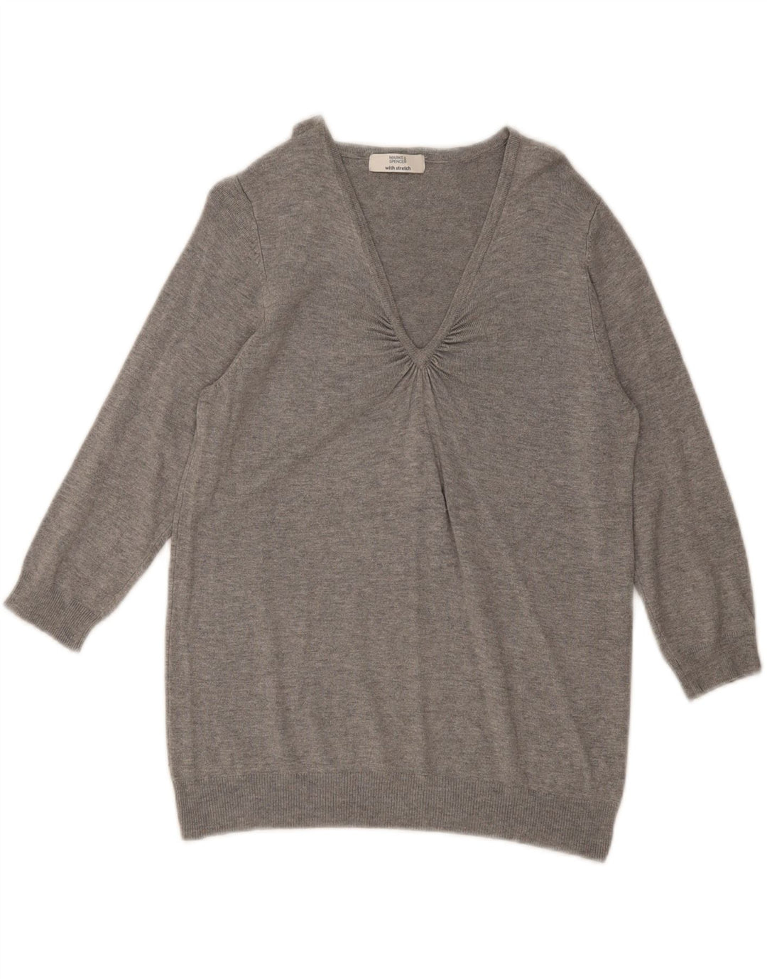 Maglione da donna Marks & Spencer con maniche a 3/4 e scollo a V UK 14 Grigio medio