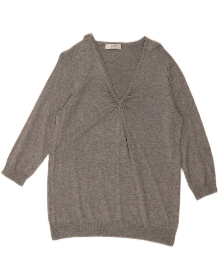 Maglione da donna Marks & Spencer con maniche a 3/4 e scollo a V UK 14 Grigio medio