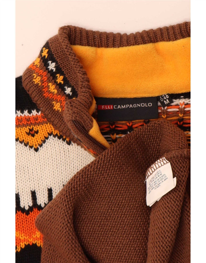 Maglione da uomo Campagnolo con zip e collo in lana geometrica marrone medio