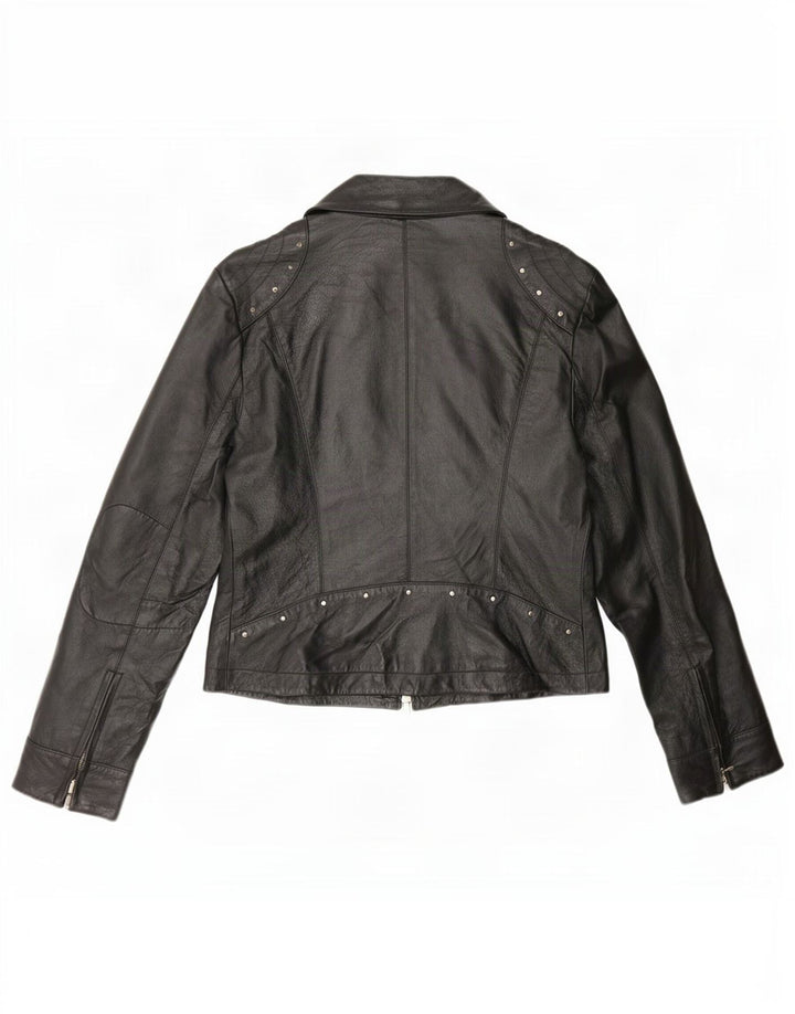 Giacca in pelle vintage da donna IT 46 grande nera