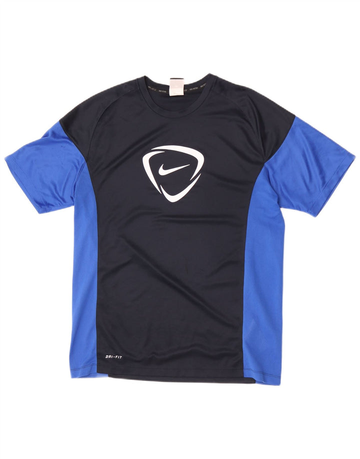 Nike - T-shirt grafica da uomo Dri Fit, taglia grande, in poliestere color block blu navy