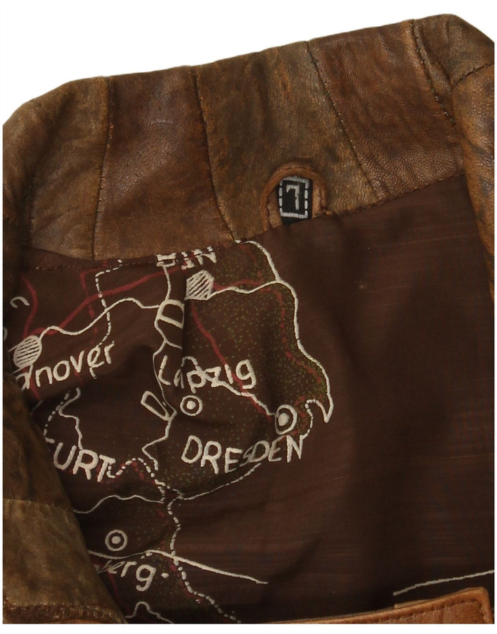 Giacca bomber in pelle da donna vintage UK 16 grande patchwork marrone