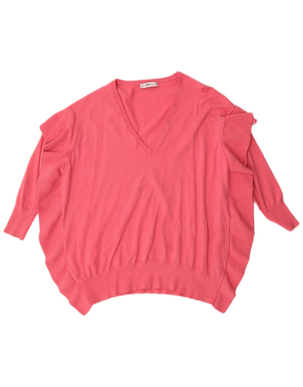 Maglione oversize con scollo a V e maniche a 3/4 da donna Zara UK 14 Rosa medio