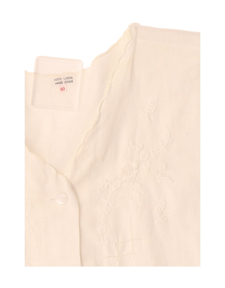 VINTAGE Womens Loose Fit Blouse Top EU 40 Medium White Floral Classic