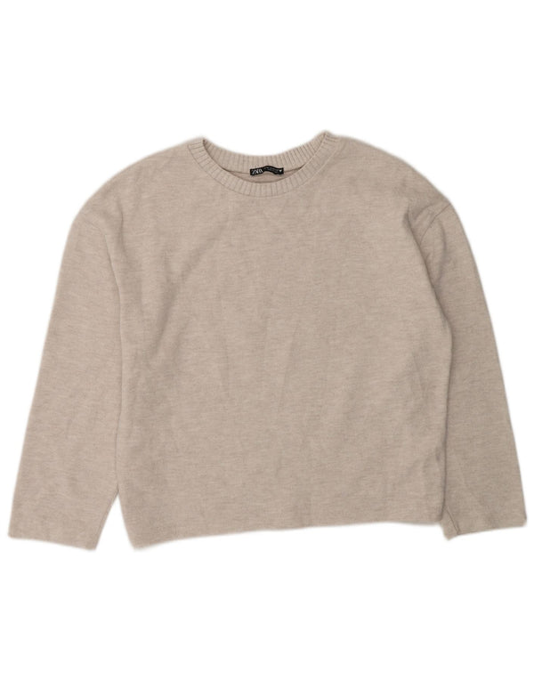 Maglione maglione con scollo a barca da donna Zara UK 14 Poliestere grigio medio