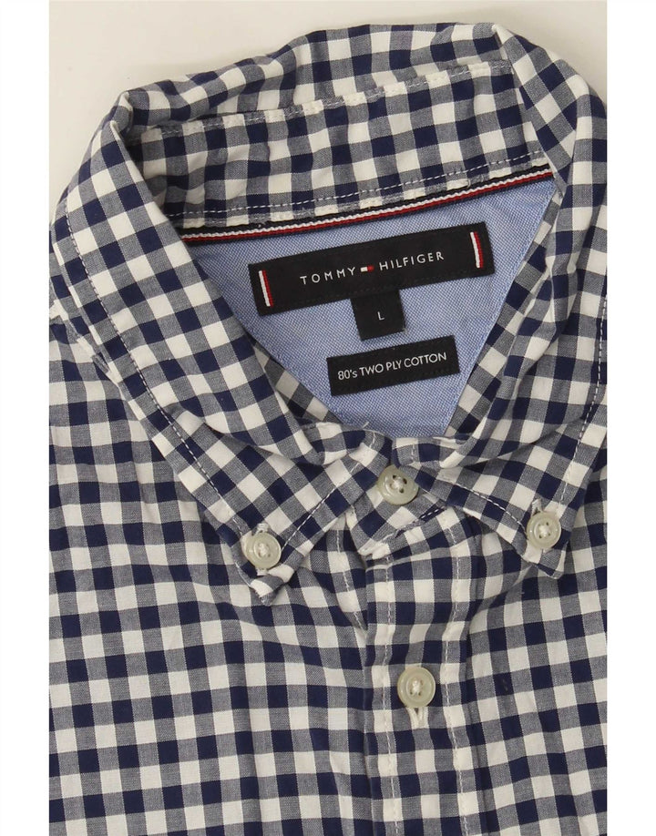 Camicia da uomo Tommy Hilfiger grande in cotone a quadretti blu navy