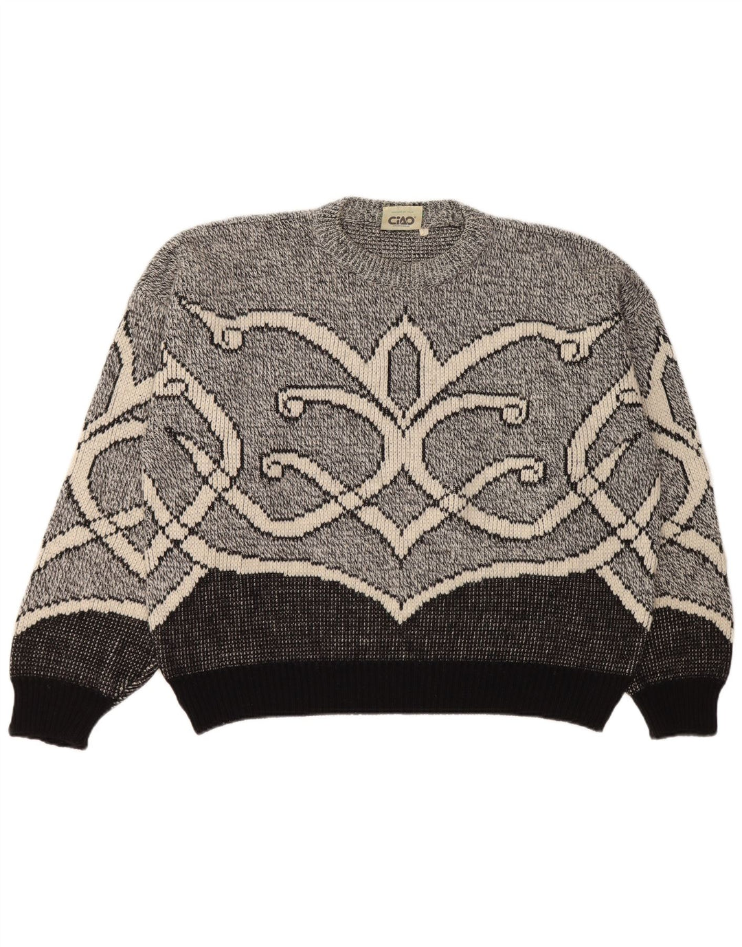 Maglione maglione girocollo oversize da donna Cido UK 16 Large Grey Fair Isle