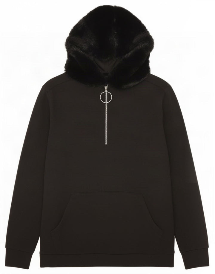 Maglione con cappuccio oversize con zip e collo da donna Zara UK 10 piccolo poliestere nero