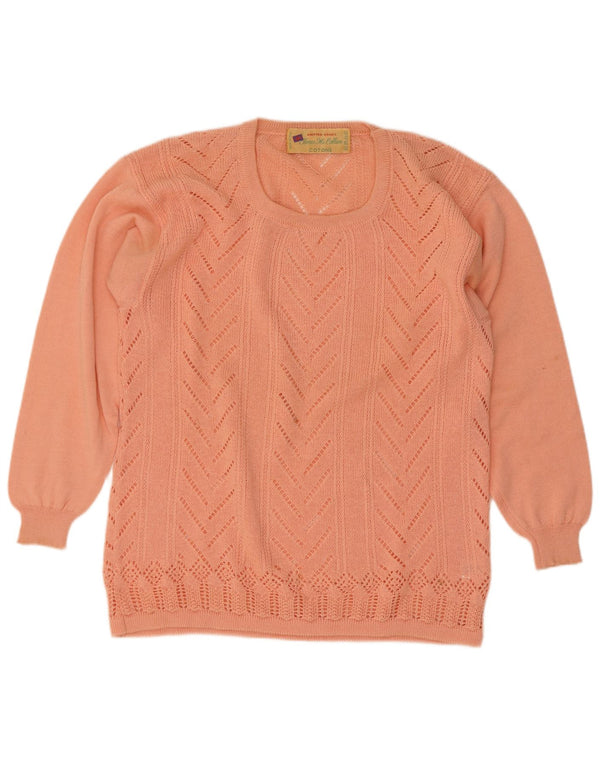 Maglione maglione girocollo da donna vintage UK 14 cotone rosa medio