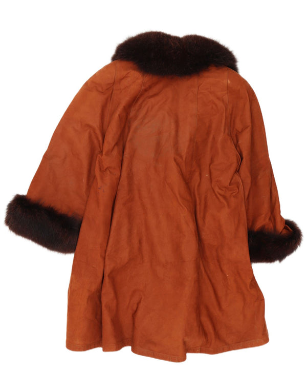 Cappotto in pelle vintage da donna UK 20 2XL Marrone