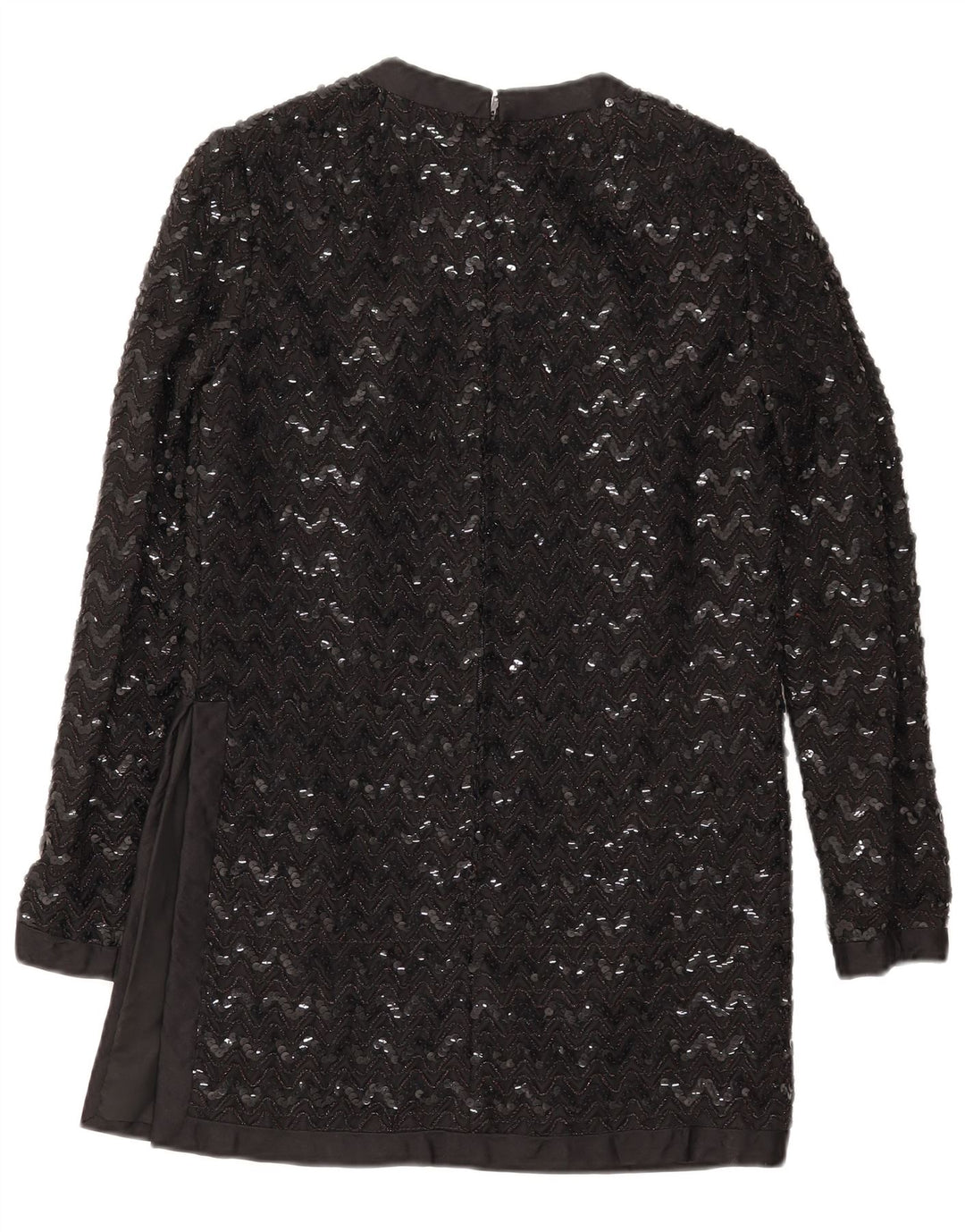 Top tunica con paillettes a maniche lunghe da donna vintage UK 10 piccolo Chevron nero