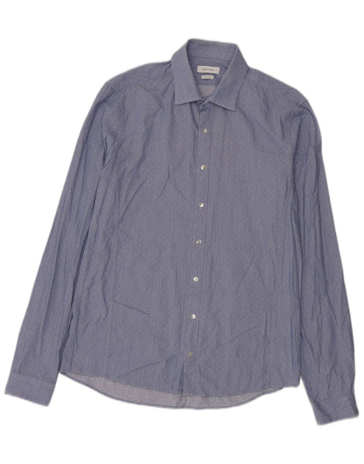 Camicia Calvin Klein da uomo extra slim fit taglia 40 15 1/2 blu medio maculato