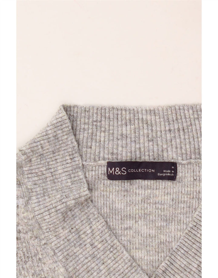 MARKS & SPENCER Womens V-Neck Jumper Sweater UK 14 Medium Grey Flecked Vintage Marks & Spencer and Second-Hand Marks & Spencer from Messina Hembry 